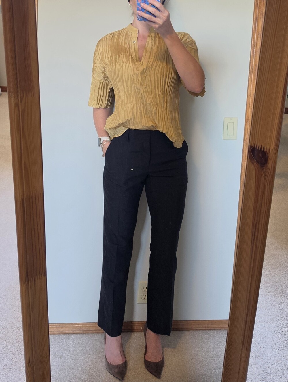 Vince Silk Pleated Short Sleeve Blouse